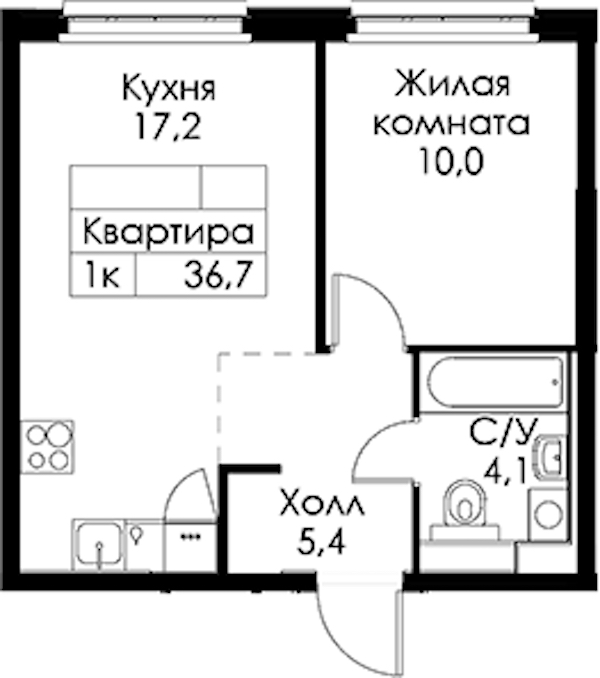 1-комнатная квартира 36.7 м², 1/13 эт., ЖК «Кантемировская 11»